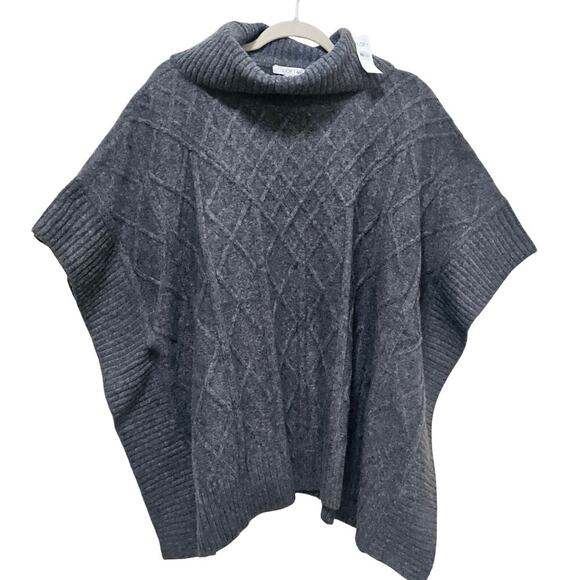 LOFT  NWT Gray M/L Gray Cable Knit Wool Blend warm Cozy turtle neck poncho Boho - Picture 1 of 12